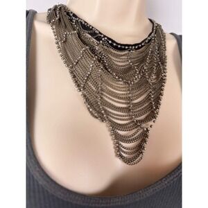 Statement Waterfall Chain Bib Necklace Choker Velvet Ribbon Tie Back